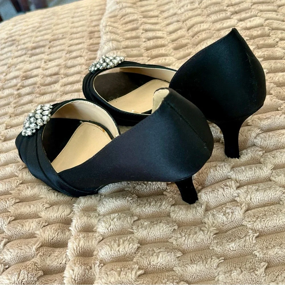 Tevolio Black Embellished Peep-Toe Womens Heels